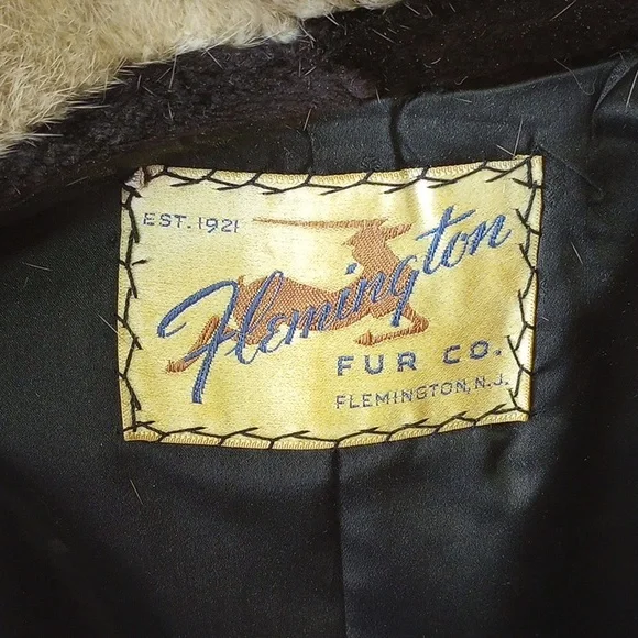 Flemington Fur chocolate brown fur coat with tan mink collar, satin lining - Picture 4 of 6